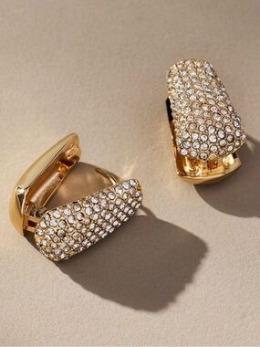 Anthropologie Mini Glitz Huggie Hoop Earrings, GOLD NWT